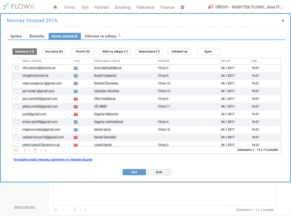 FLOWii - Emailing - report chování adresátů