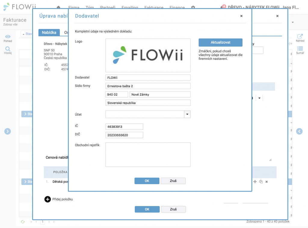 FLOWii - CRM - úprava šablony nabídky