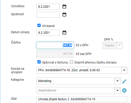 Ve FLOWii se vám příjmy a výdaje spáruji s konkrétní fakturou