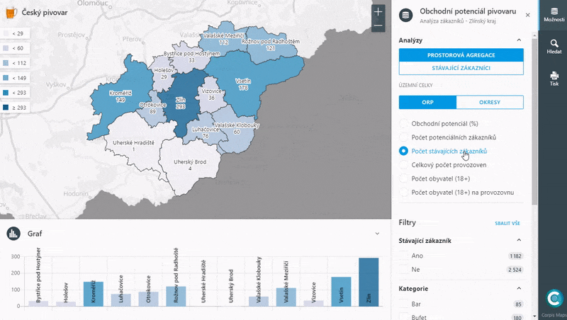 Corpis Maps - analytické mapy - analýza obchodního potenciálu