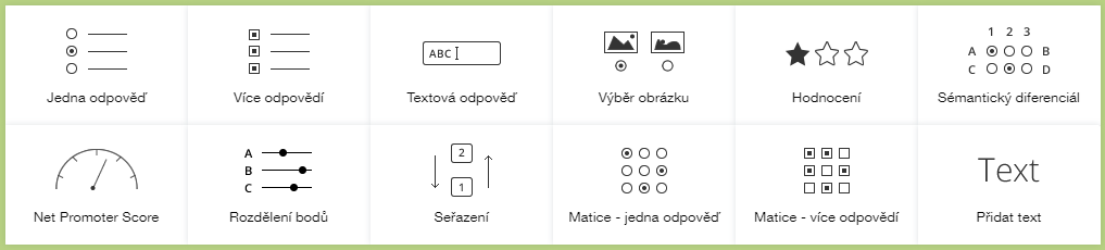 Ukázka typů otázek v Survio
