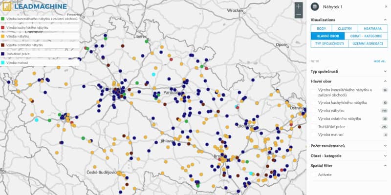 Corpis Maps - rozdělení firem v regionu podle oboru