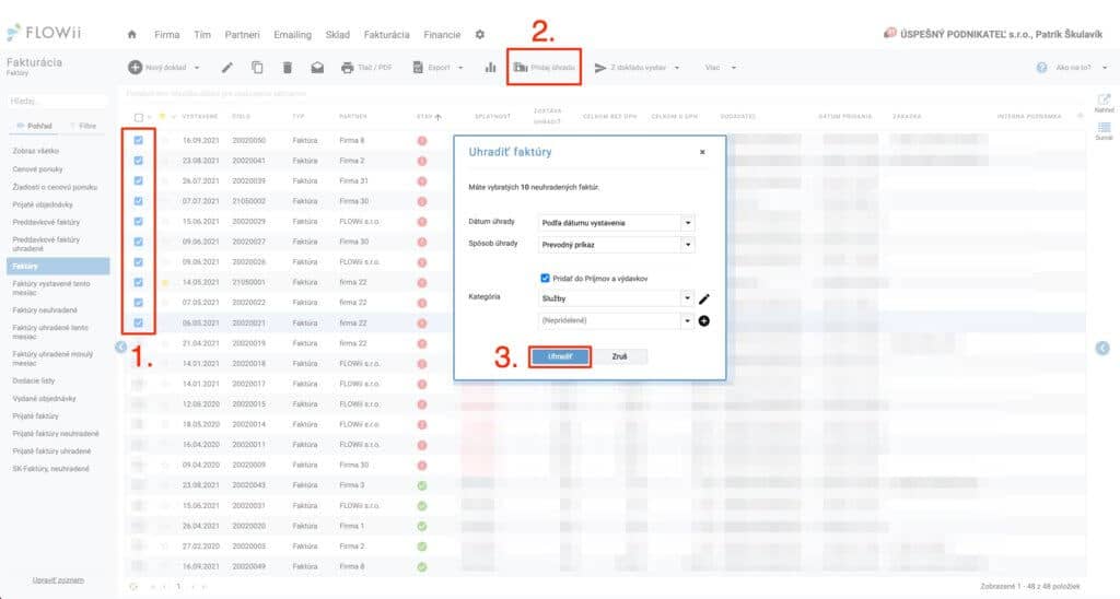 FLOWii - hromadná úhrada faktur