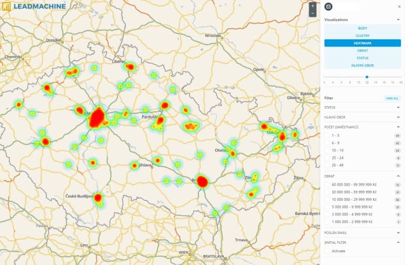 Corpis Maps - zobrazení heatmapy regionálního rozložení kampaně