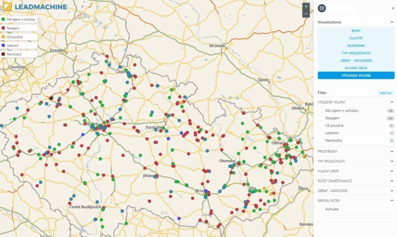 Corpis Maps - zobrazení statusů kampaně