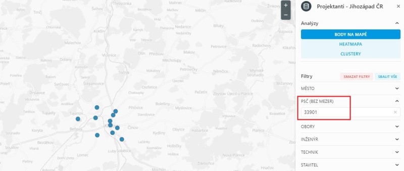 Corpis Maps - výběr dle PSČ