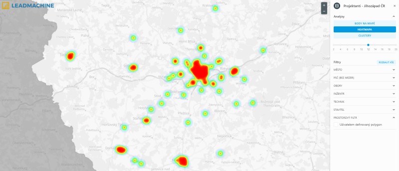 Corpis Maps - projekční firmy v heatmapě 