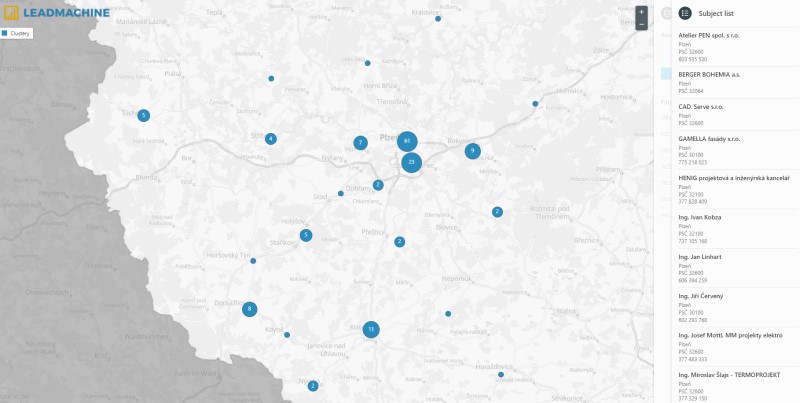 Corpis Maps - projekční firmy v clusteru