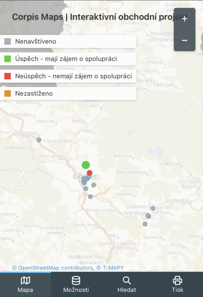 Corpis Maps - zobrazení mapy přes mobil